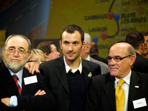 Ivan Basso with dignatories from Pinerolo at 2011 Tour de France Presentation  Simon MacMichael