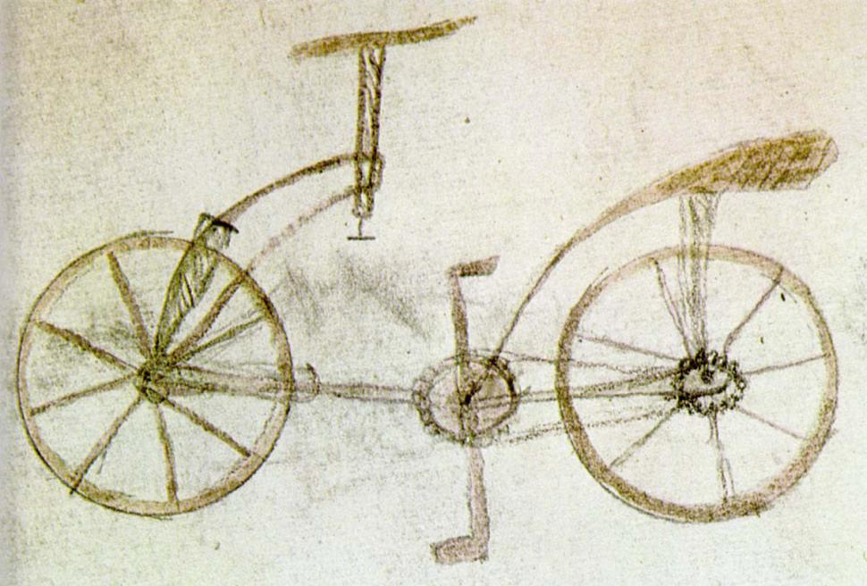 The bicycle sketch allegedly drawn by a student of Leonardo Da Vinci (Wikimedia Commons).jpg