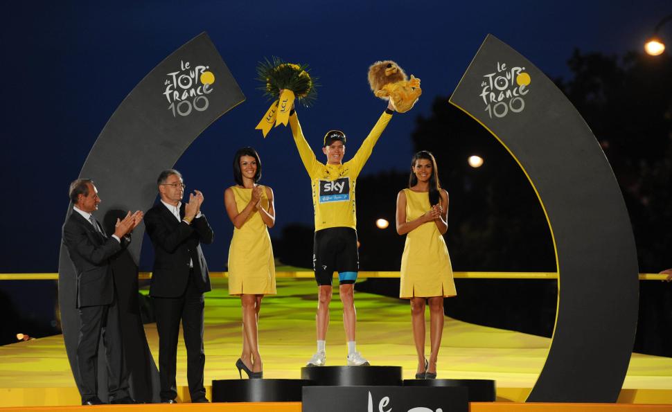 Chris Froome celebrates winning the 2013 Tour de France (picture copyright Simon Wilkinson:SWpix.com)
