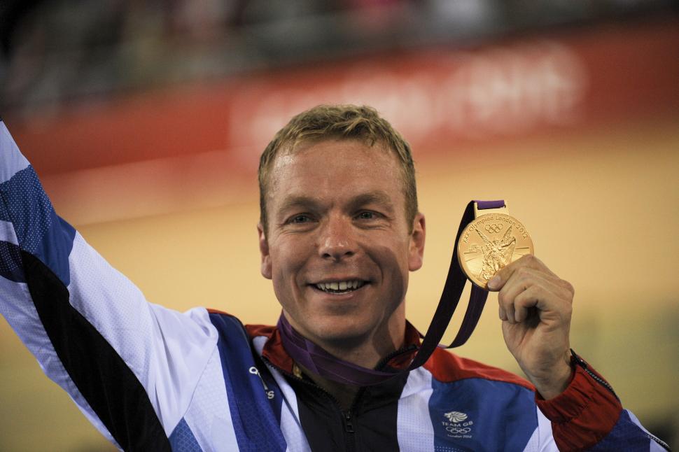 Chris Hoy with gold medal at London 2012 (copyright Britishcycling.org.uk)