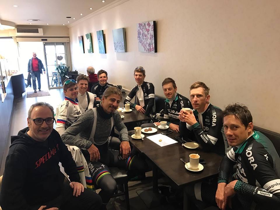 Peter Sagan and team mates in cafe in Kortrijk (picture courtesy Michael Marks).jpg