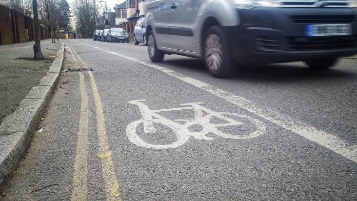 cycle lane with broken white line