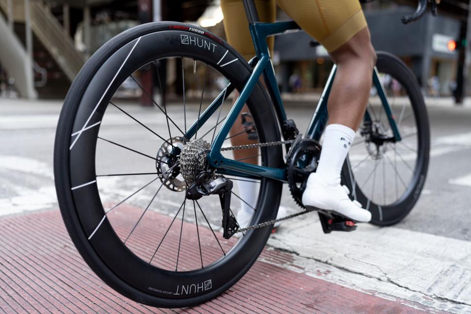2022 Hunt 60 Limitless Carbon Spoke Disc wheels on bike