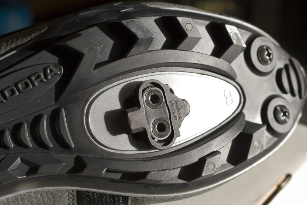 Shimano&rsquo;s SPD cleat is recessed into the sole of the shoe