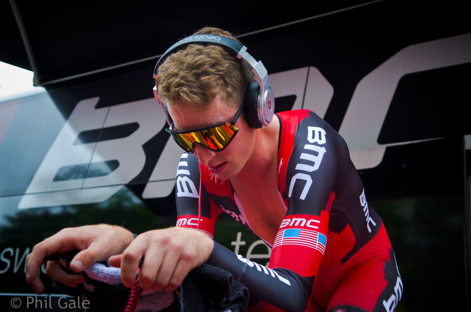 Warming up for the final TT of his first Grand Tour, the future looks good for Phinney, as do his glasses.
