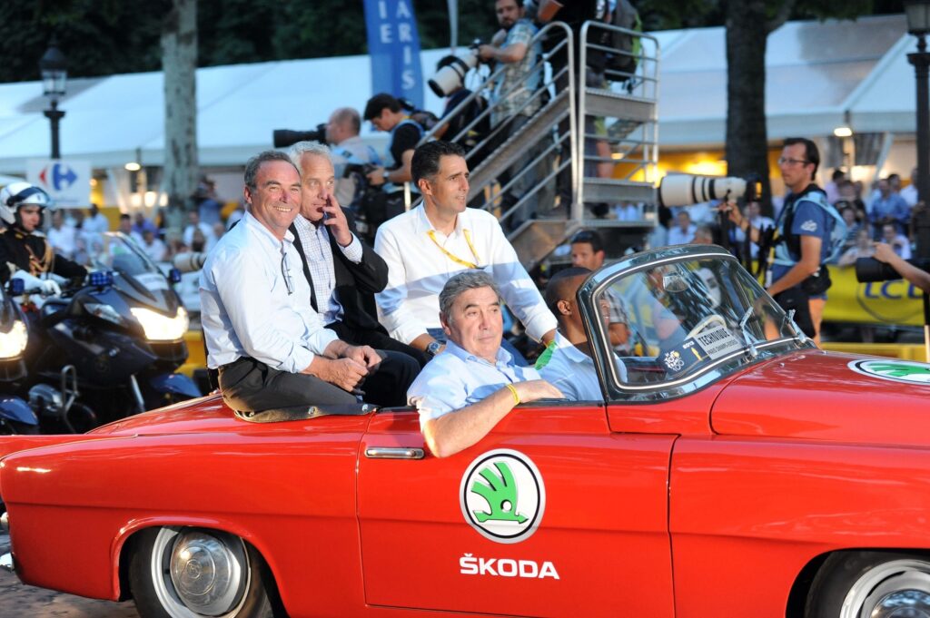 Bernard Hinault with Greg LeMond, Miguel Indurain and Eddy Merckx
